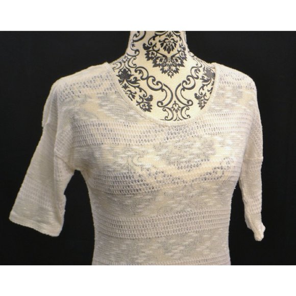 PINK ROSE‎ Women's Short Sleeve Lacey Polyester / Cotton Blend Top SIZE XS Ivory - Picture 2 of 6